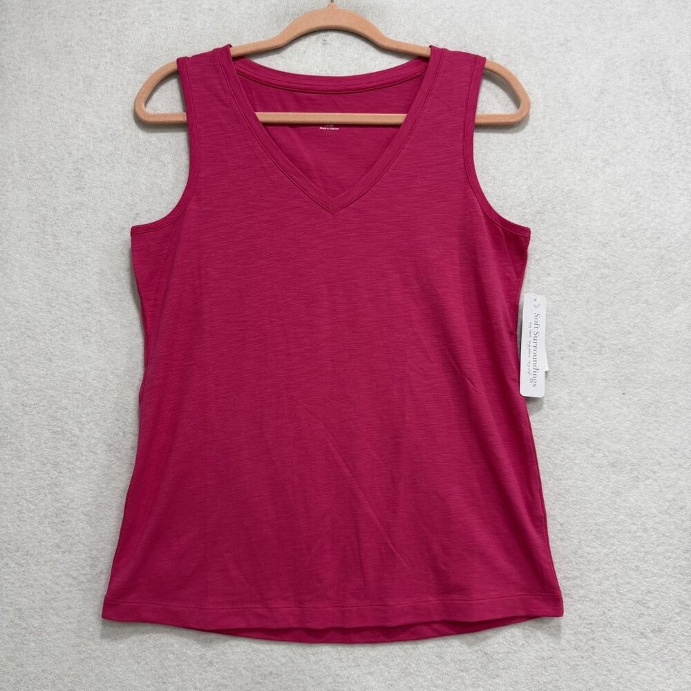 Soft Surroundings Tank Top Womens Small Pink V Neck Cotton Spandex Sleeveless